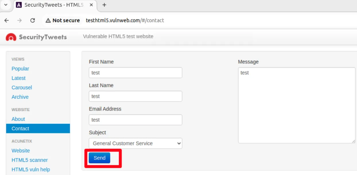 Fill out the form and click "Send".