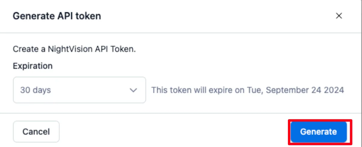 Set the desired expiration date of the token in the drop-down menu.