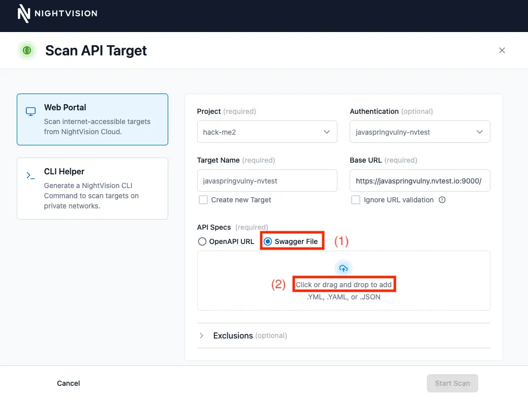 Select Click to Upload to upload an OpenAPI file that is stored on your machine.