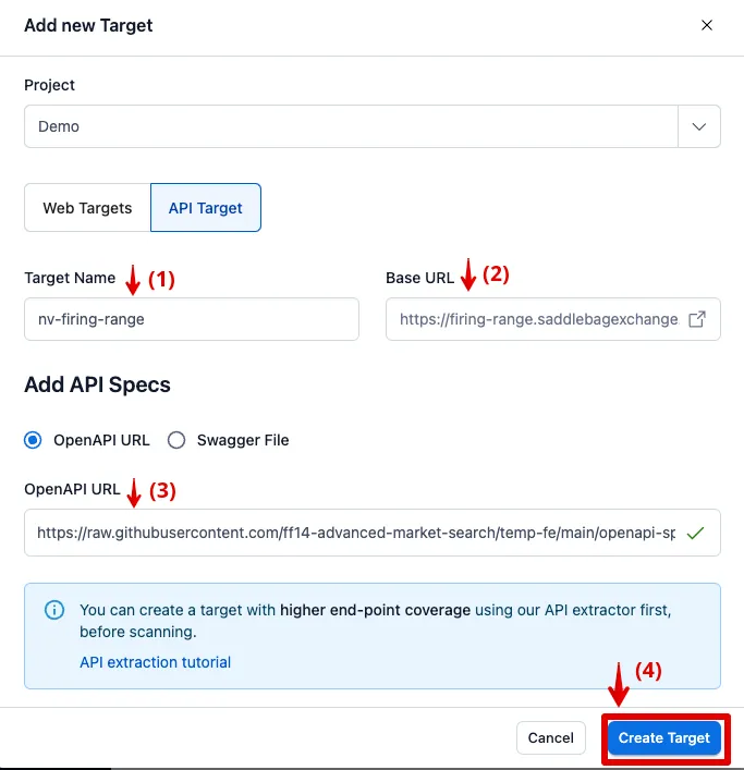 The Add New Target form.
