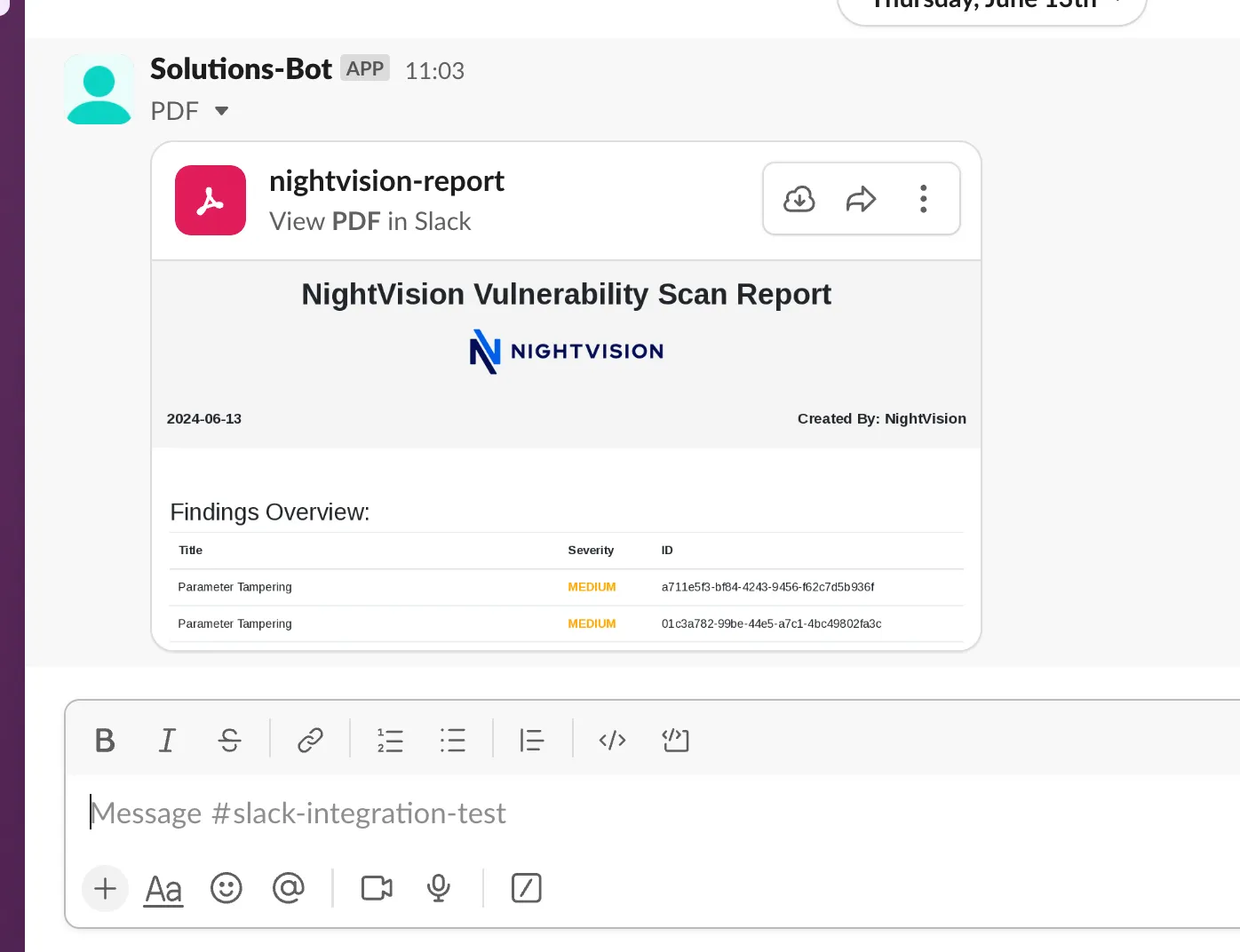 NightVision seamlessly integrates into Slack.