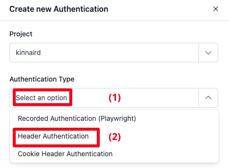 Select Header Authentication from the drop-down.