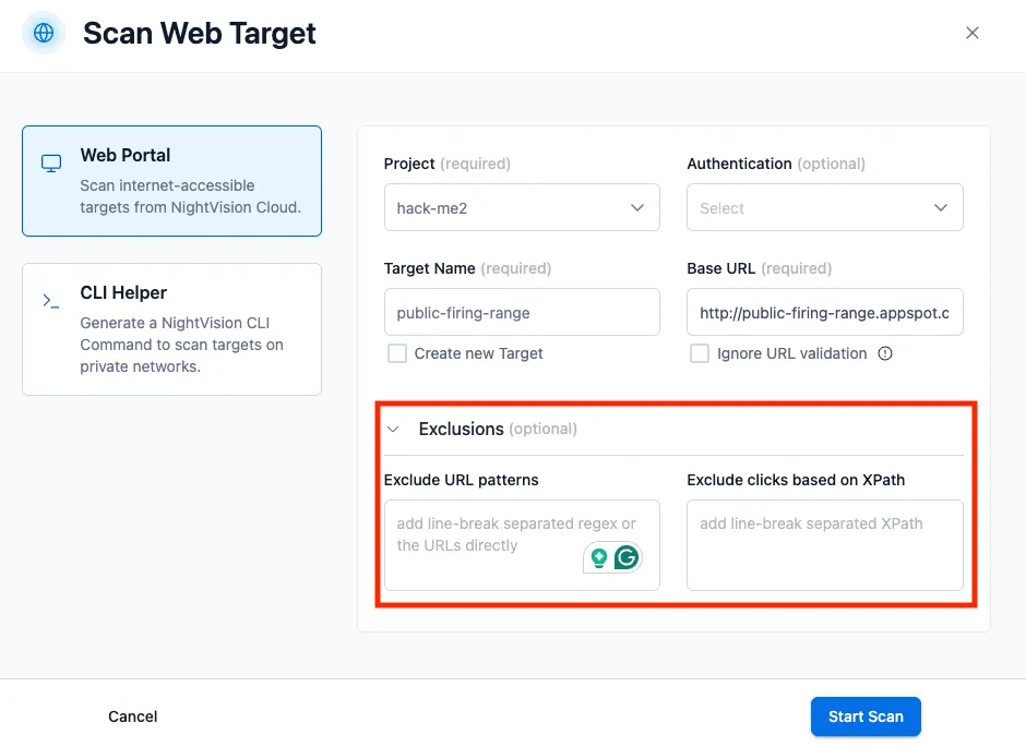 Updating URL exclusions