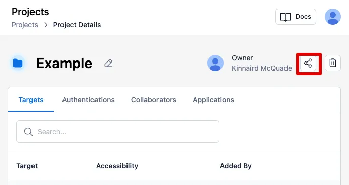 Share a project from the Project Details page.