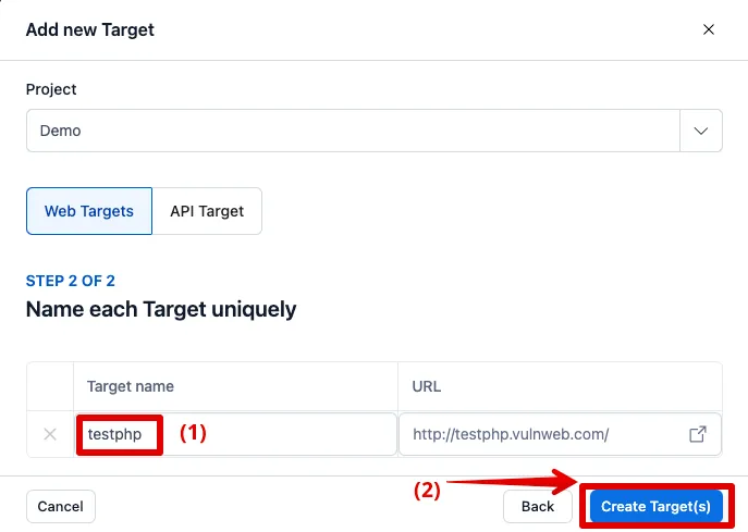 Each target must have a unique name within the project.